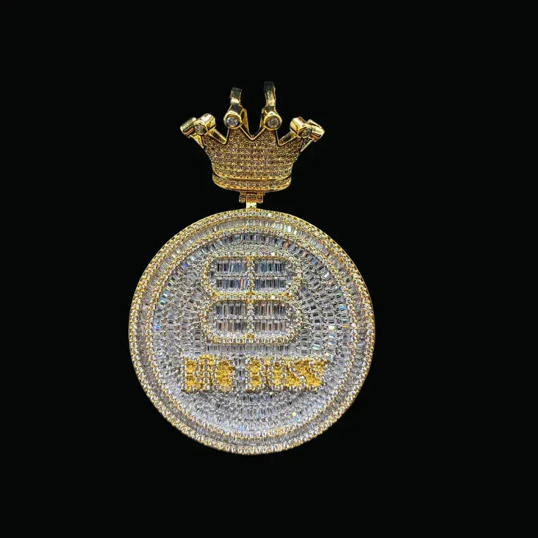 Big Boss Crown Bail Iced Out Letter Pendant Necklace – Custom Hip Hop Jewelry for Men - CaratixJewelry